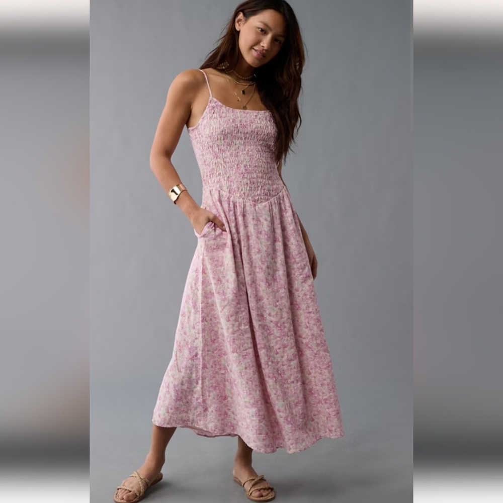American Eagle Outfitters Pink Floral Midi Dress